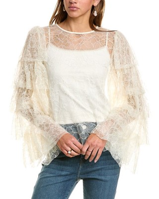 Frame Denim Tiered Ruffle Sleeve Blouse Womens White S