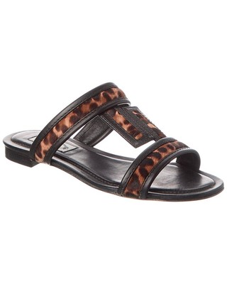 Tod S Double T Strap Haircalf & Leather Sandal Womens