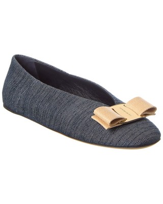 Джинсовые балетки Ferragamo Vara Bow на плоской подошве женские синие 5.5