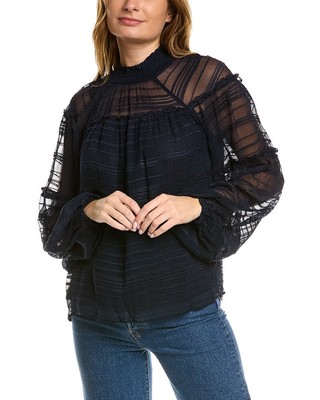 Женский топ с шелковой отделкой от Ramy Brook Winslow синего цвета Xxs