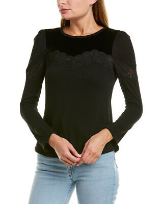Rebecca Taylor Black Velvet Lace Woolblend Jersey Long Sleeve Top Small NEW $248