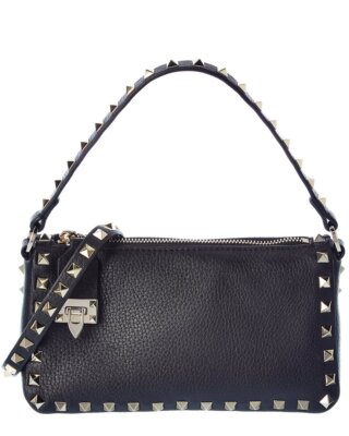 

Маленькая женская сумка через плечо из зернистой кожи Valentino Rockstud, черная, NA