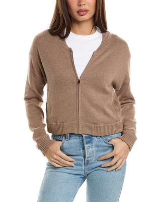 Hannah Rose Terry Cashmere-Blend Zip Bomber Jacket Womens Brown L