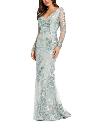 Иллюзионное платье Mac Duggal с украшенным V-образным вырезом Женское 16