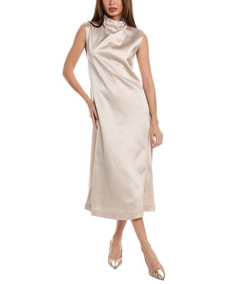 Brunello Cucinelli Silk-Blend A-Line Dress Womens Beige M