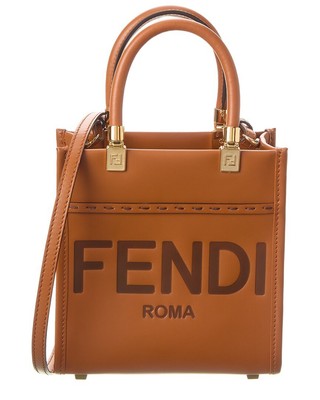 Женская кожаная сумка-тоут Fendi Sunshine Mini коричневого цвета