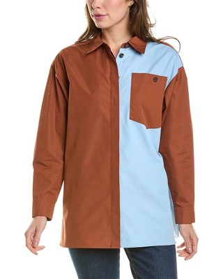Женская рубашка оверсайз с цветными вставками Lafayette 148 New York коричневого цвета Xs/S