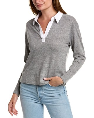 Chaser Semi Cropped Polo Boxy T-Shirt Womens Gray Xs
