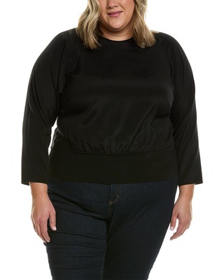 Женский шелковый топ-блузон Lafayette 148 New York Plus с длинным рукавом из смесового шелка