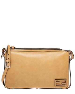 Женская кожаная сумка через плечо Fendi Simply Fendi среднего размера бежевого цвета