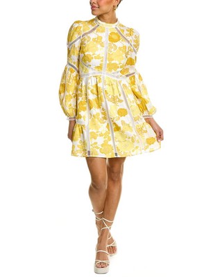 

Льняное платье миди с кружевной отделкой Ted Baker, желтое, Желтый