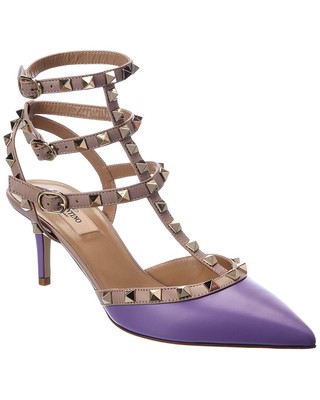 

Женские кожаные туфли-лодочки Valentino Rockstud Caged 65 с ремешком на щиколотке, Фиолетовый, NA