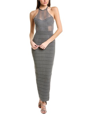 

Herve Leger Прозрачное женское платье с кружевной текстурой, серое, Grey
