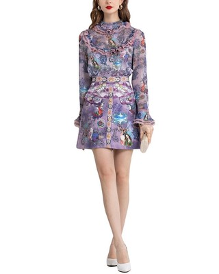 

Женский комплект Burryco из  предметов: блузка и юбка, Purple - print