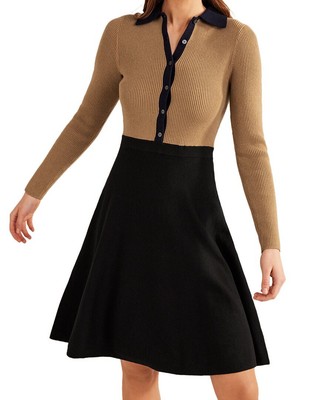 

Женское трикотажное мини-платье из смесовой шерсти Boden в рубчик, Black multi