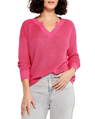 

Летний женский льняной свитер Nic+Zoe с разрезом горловины, Розовый