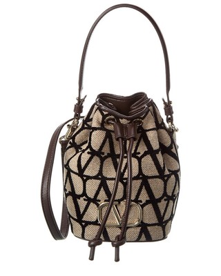 

Женская сумка-мешок из плотной ткани и кожи Valentino Vlogo Mini Toile Iconographe, коричневая, NA