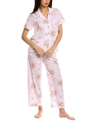 

Carole Hochman 2 шт. Женский пижамный комплект с воротником-стойкой размера, White ground floral stripe, NA