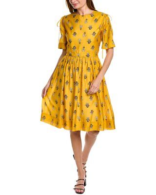 Pre-owned Oscar De La Renta Tie Shoulder Silk-blend Midi Dress Women's Yellow 6