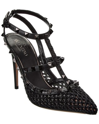 

Женские туфли-лодочки Valentino Rockstud Caged 100 из кожи и сетки, Черный, NA