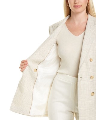 Pre-owned Lafayette 148 York Slade Linen Jacket Women's In Khakmkhaki Multi