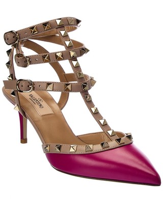 

Женские кожаные туфли-лодочки Valentino Rockstud Caged 65 с ремешком на щиколотке, Розовый, NA