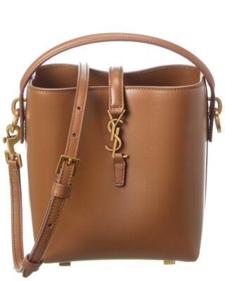 Женская кожаная мини-сумка-ведро Saint Laurent Le 37 коричневого цвета Os