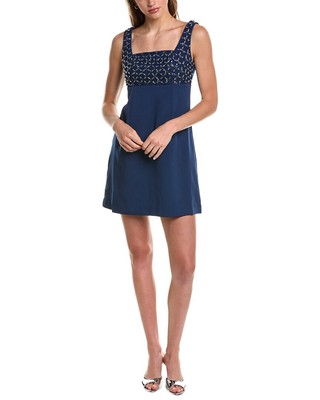 French Connection Embroidered Darcy Crepe Mini Dress Womens Blue 6