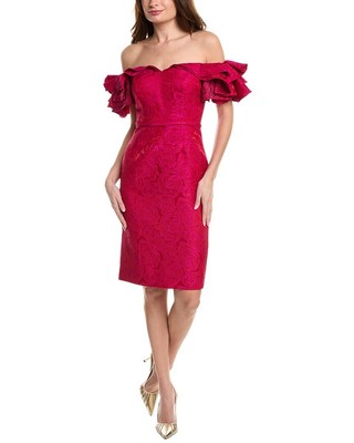 Teri Jon By Rickie Freeman Off-The-Shoulder Jacquard Sheath Dress Womens Red 6