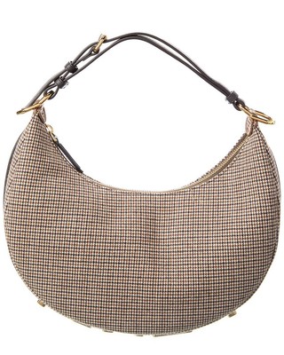 

Fendi Fendigraphy Маленькая шерстяная женская сумка-хобо бежевого цвета, NA