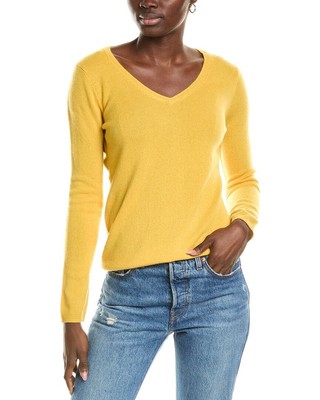Sofiacashmere Modern V-Neck Cashmere Sweater Womens Yellow M