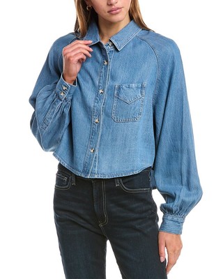 Джинсовая рубашка Hudson Jeans Реглан с рукавом-баллоном Женская синяя Xl