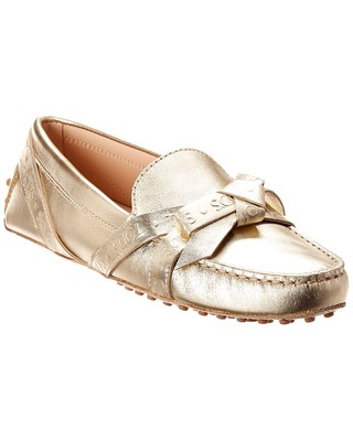 Женские мокасины из металлизированной кожи с бантом Tod S Gommino Bow Золотые 38