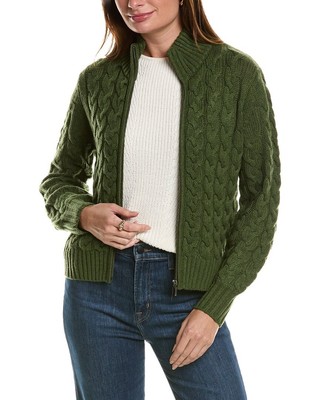 Женский кардиган из искусственной шерсти и кашемира Forte Cashmere Cable Zip зеленого цвета Xs