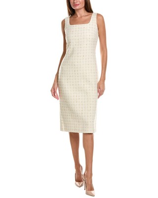 Женское шерстяное платье-футляр с квадратным вырезом St. John из смесовой ткани