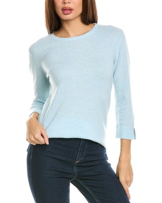 Женский кашемировый свитер с круглым вырезом и рукавами 3/4 Forte Cashmere синего цвета S