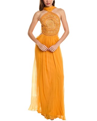 Alberta Ferretti Silk Chiffon Gown Womens Orange 38