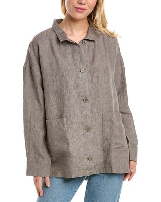 

Eileen Fisher Женская льняная куртка с воротником-стойкой, серая, Grey