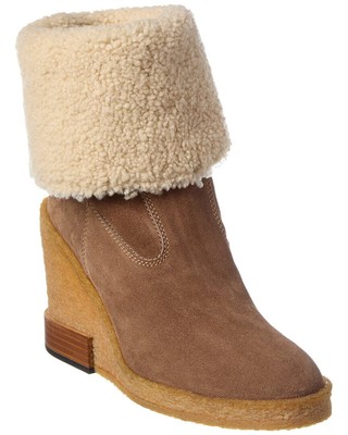 Tod S Suede & Shearling Wedge Boot Womens Brown 37