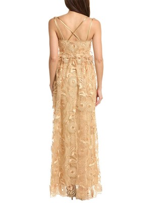 Pre-owned Alberta Ferretti Embroidered Lace Gown Women's In Beige