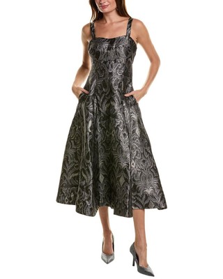 Taylor Metallic Jacquard Taffeta Printed Midi Dress Womens Black 6
