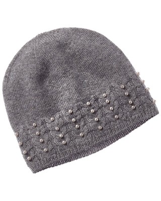 Кашемировая шапка Forte Cashmere с жемчужными вставками, женская серая