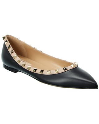 

Черные женские кожаные туфли на плоской подошве Valentino Rockstud, Черный, NA