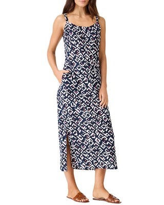 Nic+Zoe Indigo Angles Linen-Blend Dress Womens