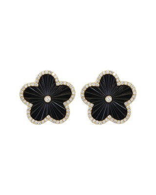 Pre-owned Effy Fine Jewelry 14k 4.72 Ct. Tw. Diamond & Onyx Earrings Women's In Black