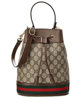 Женская сумка-ведро Gucci Ophidia Small Gg Supreme из холста и кожи бежевого цвета