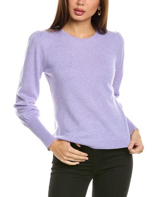 Кашемировый свитер с круглым вырезом и присборенным рукавом Forte Cashmere Женский фиолетовый S