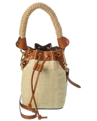 

Fendi Mon Tresor Mini FF Женская сумка-мешок из рафии и кожи коричневая, NA