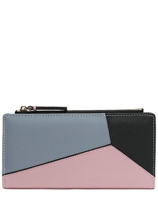 Длинный кожаный кошелек Tiffany & Fred Paris с цветными нашивками, женский серый