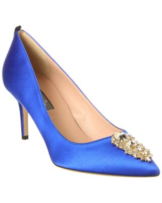Pre-owned Sjp By Sarah Jessica Parker Tempest 70 Satin Pump Women's In Blue